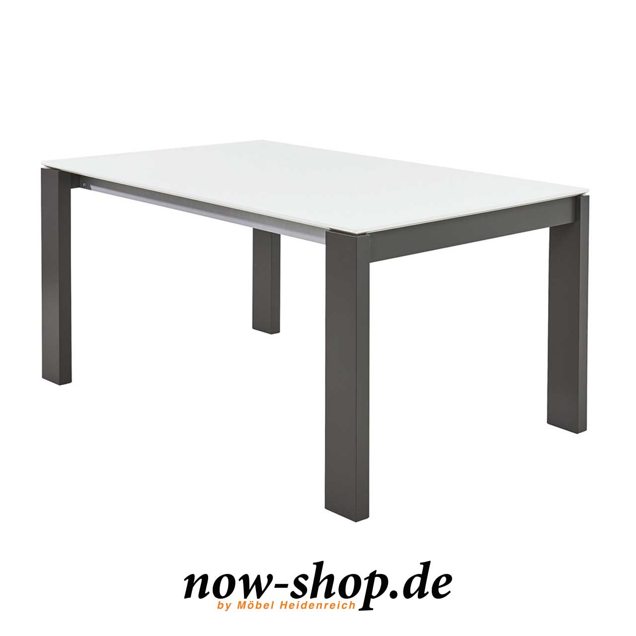 Tischplatte Lack-weiß auf grauem Metallrahmen Esstisch mit weißer rechteckiger Tischplatte und grauem Gestell.