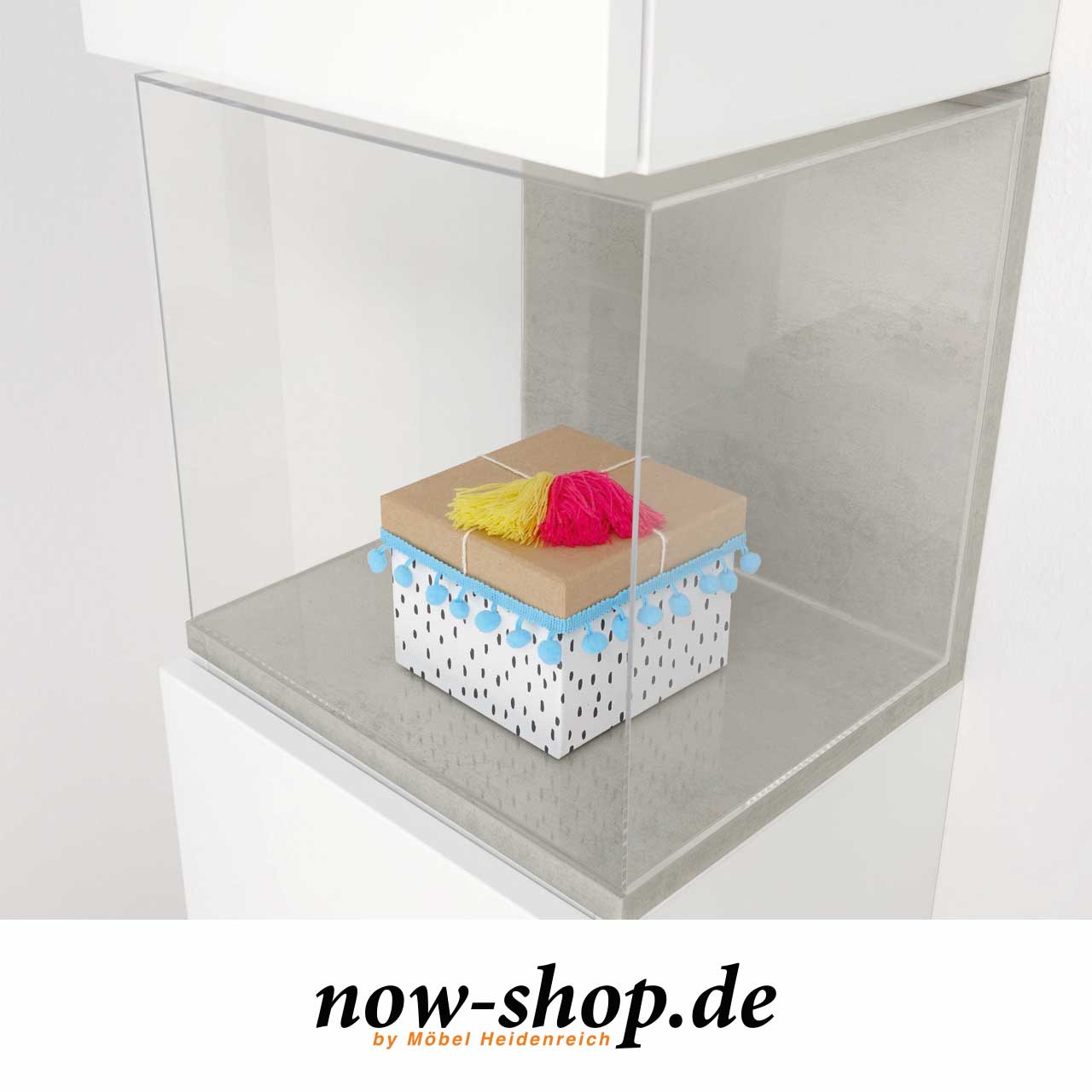 Skizze der nicht gefärbten Acrylglasbox eingebaut in Möbel.