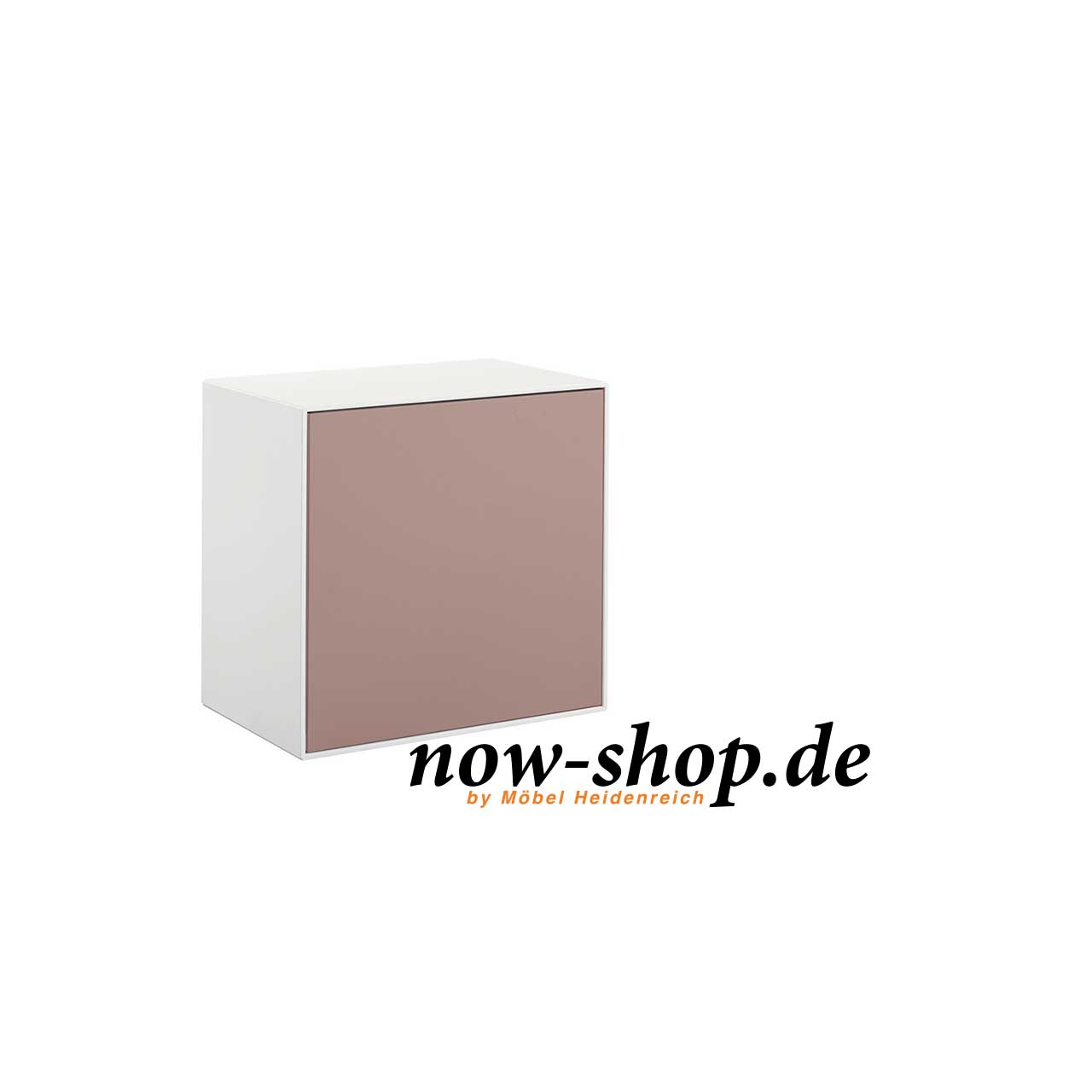 Quadratische weiße Box mit Tür in Rosa.