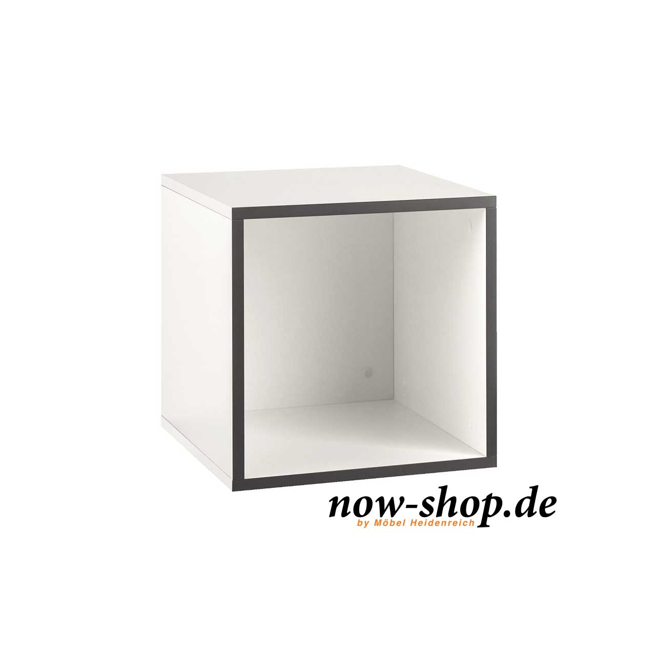 now! by hülsta - to go box 7033 weiß Kleine quadratische weiße Box, die vorne offen ist. Der Rand der Box ist grau.